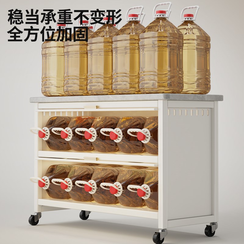 2025新款多功能钢制厨房置物架落地多层岩板三层柜防尘一体收纳柜