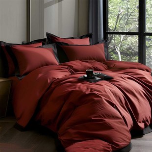 100全棉四件套高档结婚酒红色婚庆奢华婚M礼嫁妆婚床纯色纯棉用品
