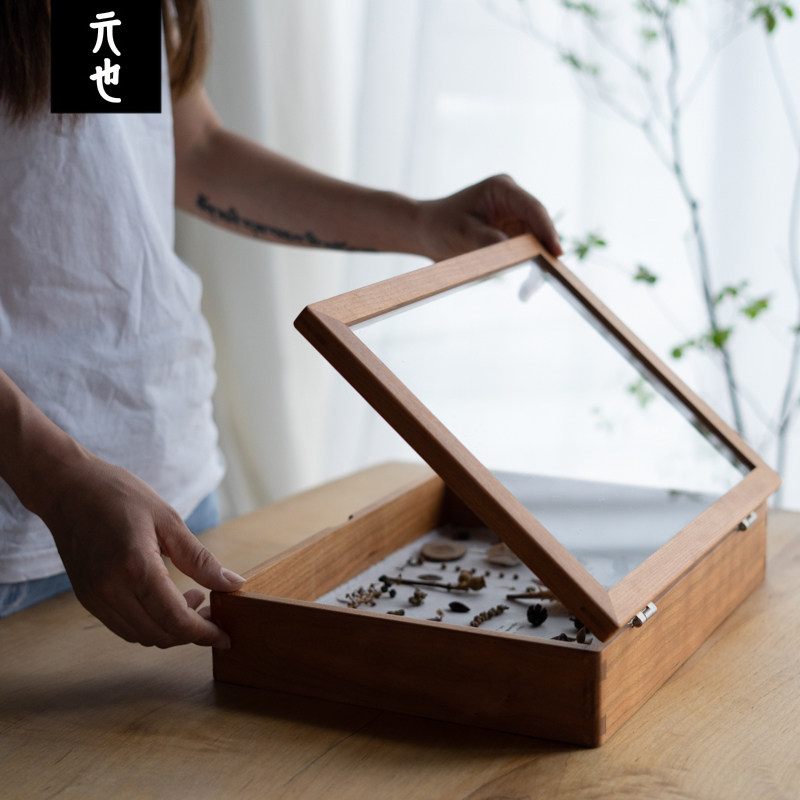 桌面实木玻璃首饰零食收纳盒透明防尘口红护肤梳妆储物手表收藏箱