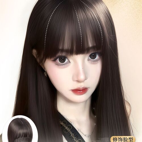 漫画刘海假发女片头顶遮白发增发量蓬松含真发高颅顶齐刘海补发片