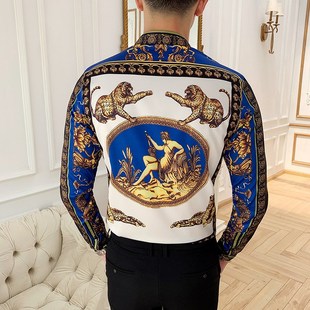 网红衬衣男士 韩版 四只金豹印花长袖 四季 2131 长袖 衬衫 备货新品