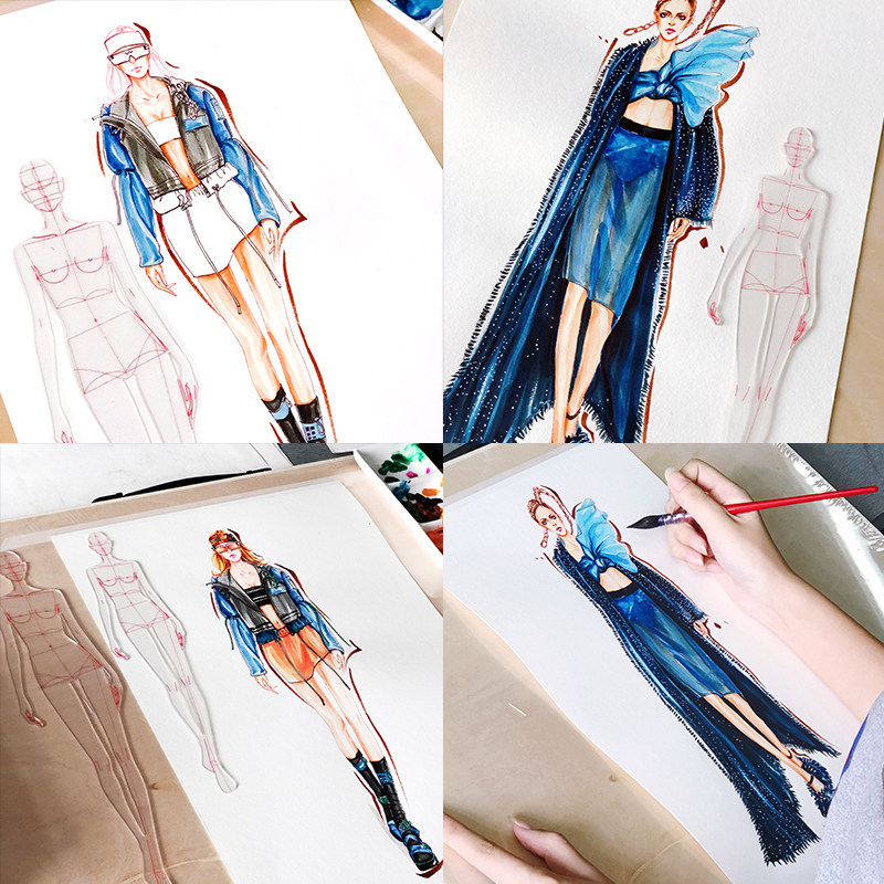 【丁香&心野母型】服装设计手绘效果图工具时装画人体动态模板尺