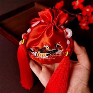 中式婚礼刺绣结发袋香包鸳鸯荷包定情信物挂件用定制香囊结婚礼物