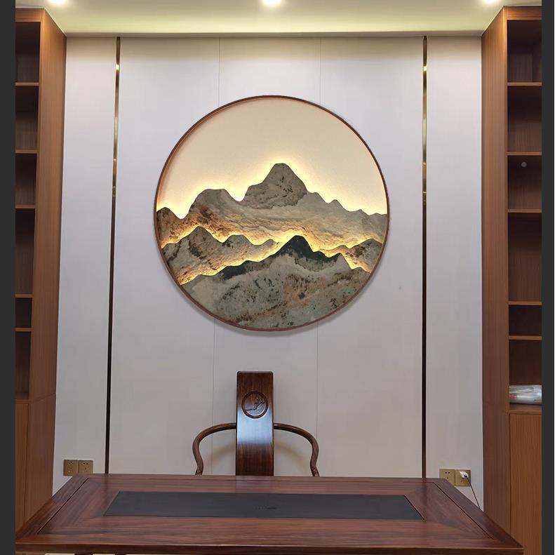 新中式入户关壁灯客厅背景墙灯高级玄山壁水H0235画灯茶室岩感板