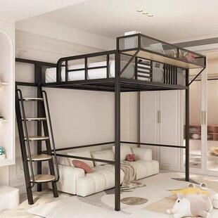 铁艺高架床单上层上床复式空间下桌铁架床二楼小户型阁楼床高低