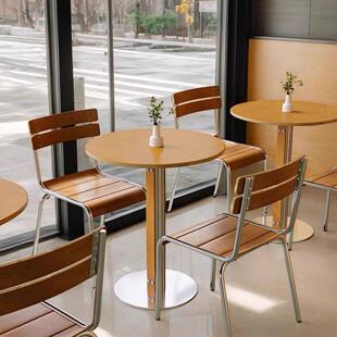 中古风咖啡厅桌椅组合奶茶店甜品店商用咖啡桌海洋板椅子小圆方桌