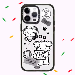 iphone15plus保护套14透明13pro防摔12女11情侣 韩国CASETIF潮牌白色耳机小狗适用苹果16promax壳新款