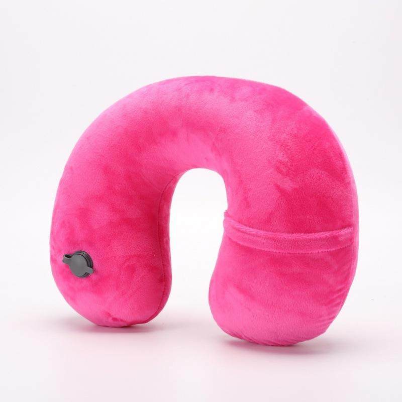 大气嘴水晶绒PVC枕芯户外旅游旅行枕靠枕自动充气枕u枕u形U型枕头