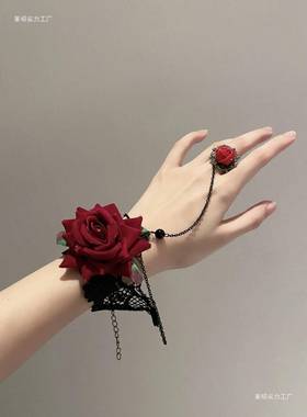 朋克风蕾丝手腕复古哥特配饰手链lolita手饰手套万圣节玫瑰花红色