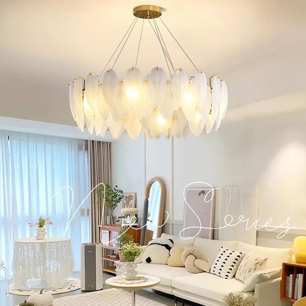 羽毛客厅吊灯法式轻奢意式现代简约新款设计师玻璃主卧室餐厅灯具