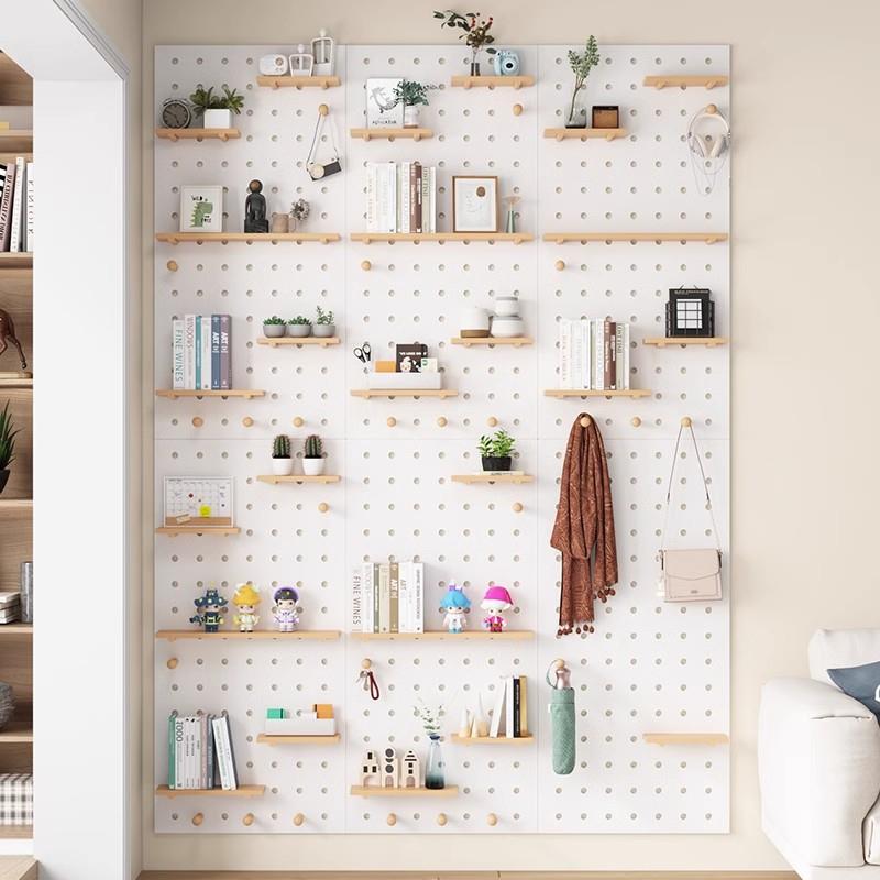 洞洞板定作玄关墙面置物架墙上实木挂板入户隔板收纳架墙壁展示架