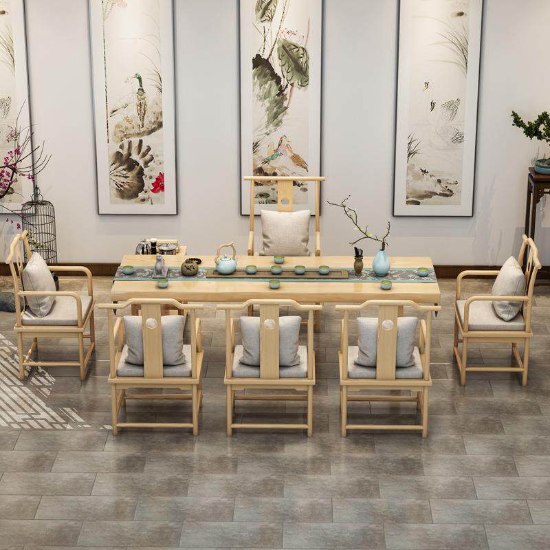 新中式实木茶桌办公室洽谈大板茶艺桌茶具套装泡茶桌椅组合茶台