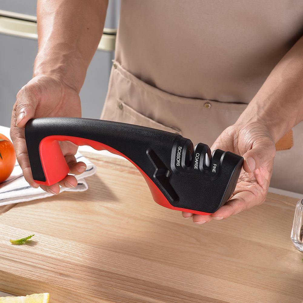 厨房快速锋利磨刀器多功能三段式磨刀石快速陶瓷磨刀工具