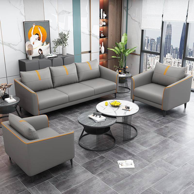 现代简约办公沙发商务三人位店铺会客洽谈接待休息区沙发茶几组合