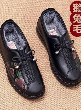 老北京布鞋女冬季老人鞋软底防滑中老年妈妈平底鞋老太太奶奶棉鞋