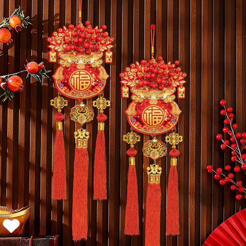 新款春节喜庆植绒印花福包红果挂串乔迁新居室内客厅装饰挂件