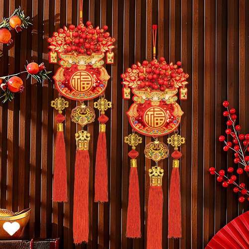 新款春节喜庆植绒印花福包红果挂串乔迁新居室内客厅装饰挂件