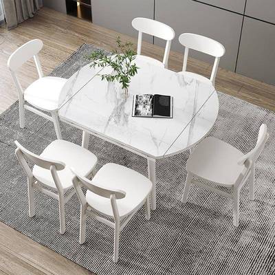 N5现代简约岩板可折叠餐桌椅组合大小户型实木家用两用饭桌方变圆