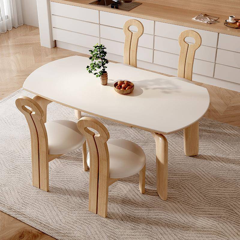 全实木岩板餐桌椅家用小户型原木奶油风可伸缩方圆两用饭桌西餐桌