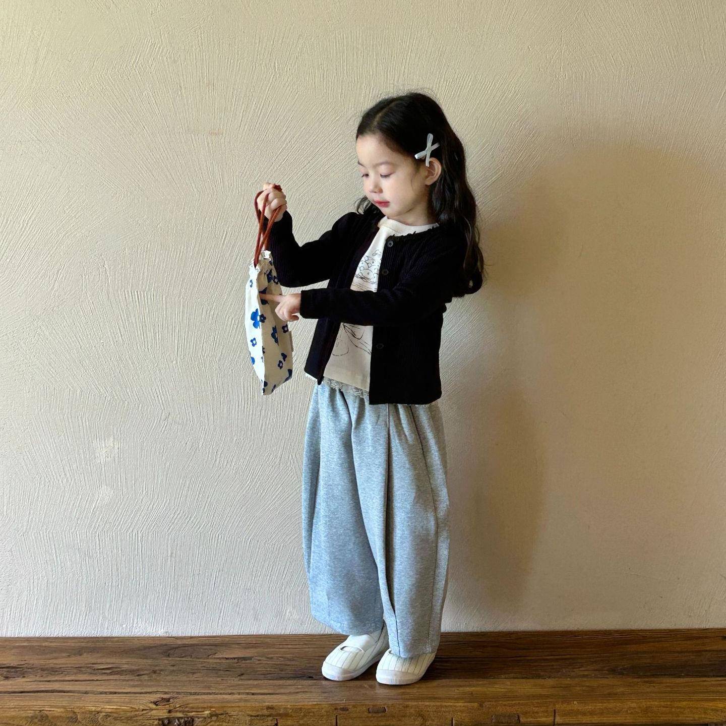 2025秋季新款童装 韩版童装 女童花边领子针织开衫 纯色秋款外套