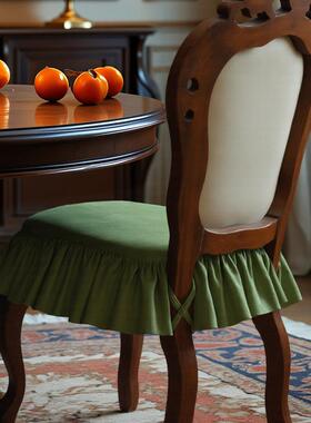 绿色法式覆古风餐椅垫布艺坐垫fs椅子垫轻奢高级感欧式2025新款