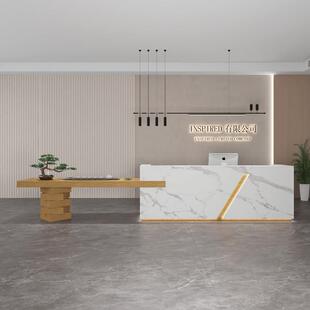 新中式原木色收银柜台茶台艺术养生馆接待台民宿吧台美容院茶馆前