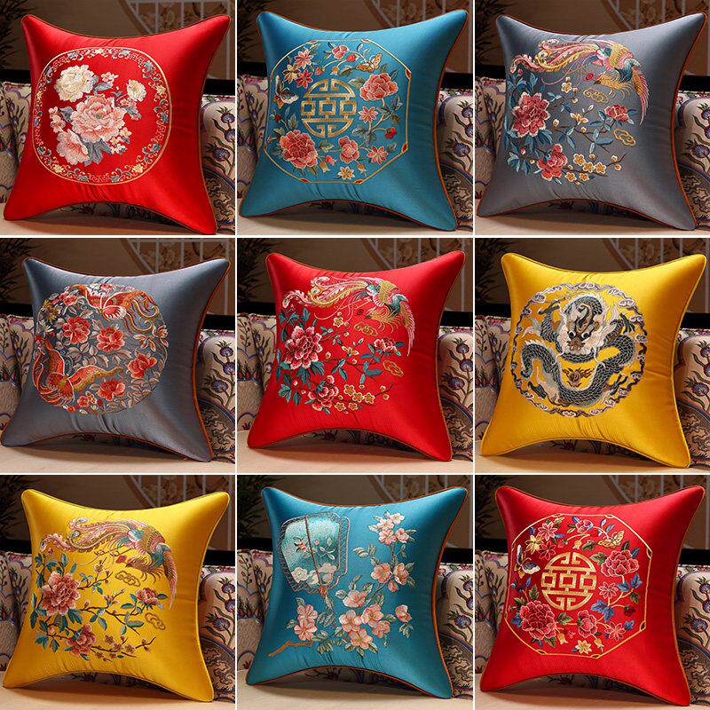 新中式抱枕红木沙发靠垫中国风客厅家俱刺绣靠枕床头软包大靠背套