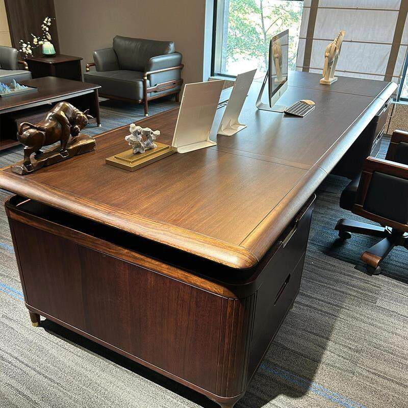 新中式实木办公桌椅组合老板桌简约大班台乌金木董事长办公室家俱