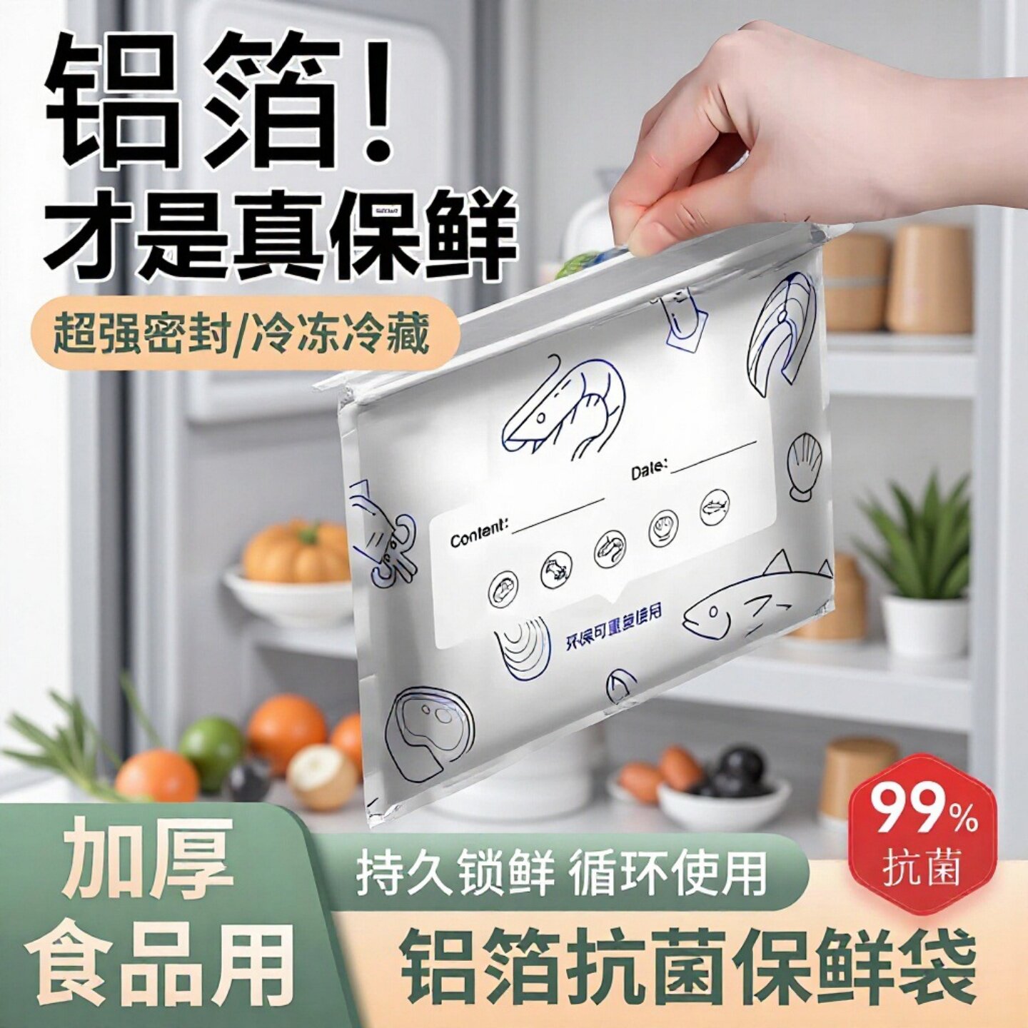 铝箔保鲜袋密封袋加厚食品级冰箱食物保鲜膜冷藏冷冻专用收纳袋