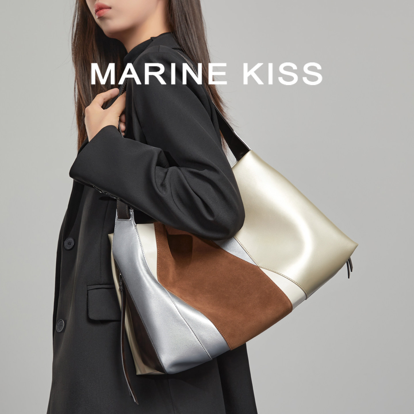 MARINE KISS单肩托特包女大容量通勤斜挎包设计感小众hobo腋下包