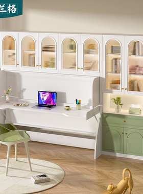 侧翻隐形床书桌书柜一体家用书房折叠床书桌柜组合单人床9CH33