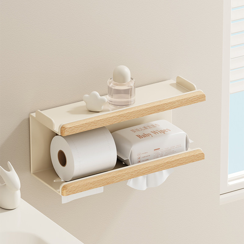 奶油风浴室纸巾盒卫生间厕所洗手间卷纸厕纸抽纸架子壁挂式置物架