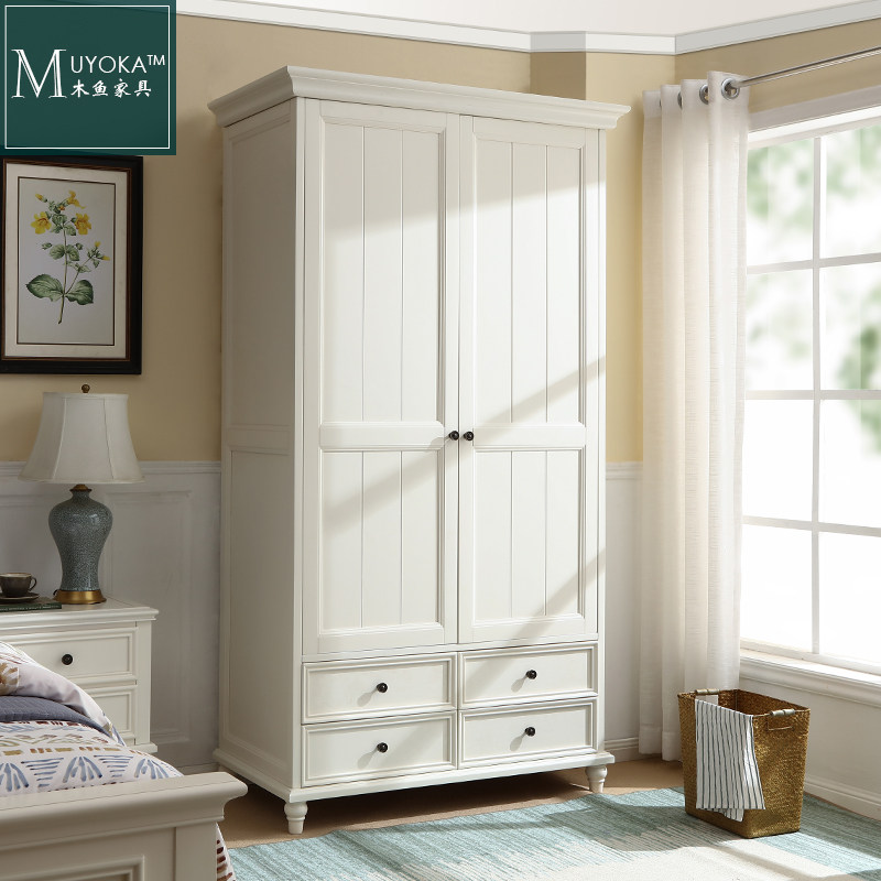 美式乡村桃花心木白色卧室两门衣柜实木双门储物衣柜