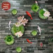 饰陶瓷鲤鱼荷叶墙挂墙装 中式 客厅入口沙发背景墙装 饰