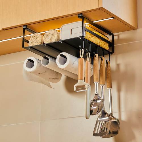 橱柜置物架厨房家用挂篮悬挂吊柜下隔板收纳架子多功能碗碟整理架