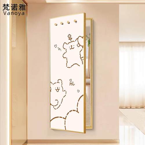 隐藏式玄关全身镜推拉装饰画带挂钩翻开门镜子家用穿衣镜遮挡挂画