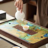 柯用木茶盤抽式茶具托屜盤千里江山海儲(chǔ)茶水排水干泡臺(tái)萬(wàn)里江山家