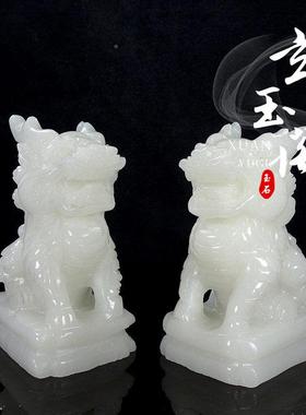 对天然阿居汗白玉麒麟摆件纯手工玉石QLO麒麟一客富厅玄关家装饰