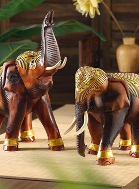 泰国实木雕大象客摆件一对木厅140245玄关酒柜泰式装饰品迁礼乔品
