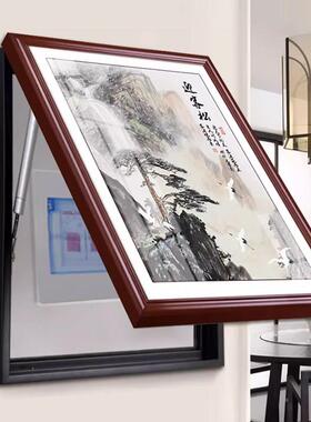 竖版电表箱ZGL装饰画式迎客松电闸中箱挂画玄关客厅开过道关箱遮