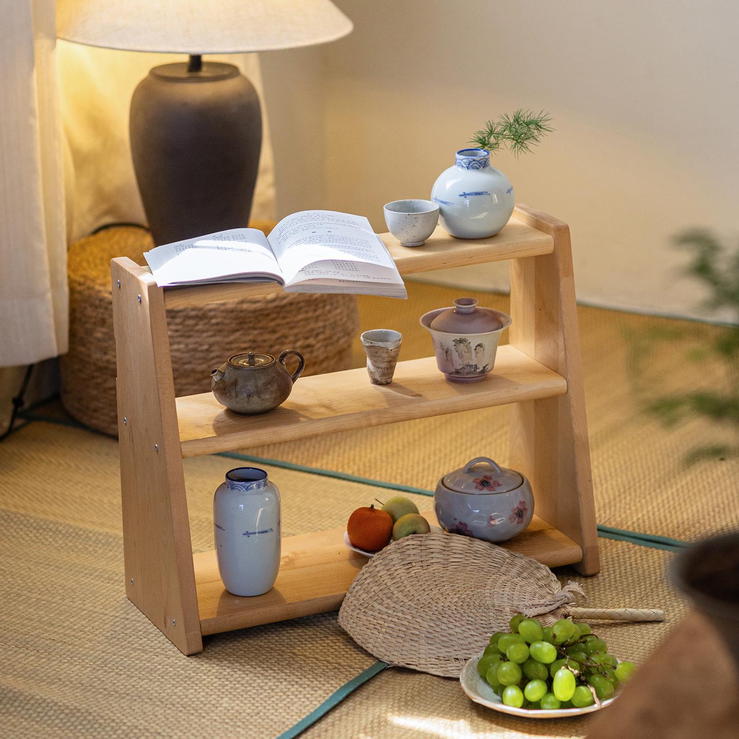 层实木桌面置物架多层收纳壶层架架墙上置物架茶杯架茶茶具收纳架