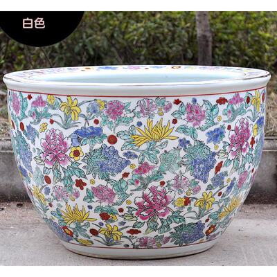 德镇陶瓷景缸绘粉彩金鱼缸乌龟风水睡莲缸瓷器中国鱼手风荷DXN花