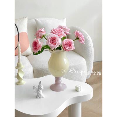 花网红中古芬法式铃兰高脚琉顿璃玻璃花瓶高摆DGG脚件插风灯轻奢