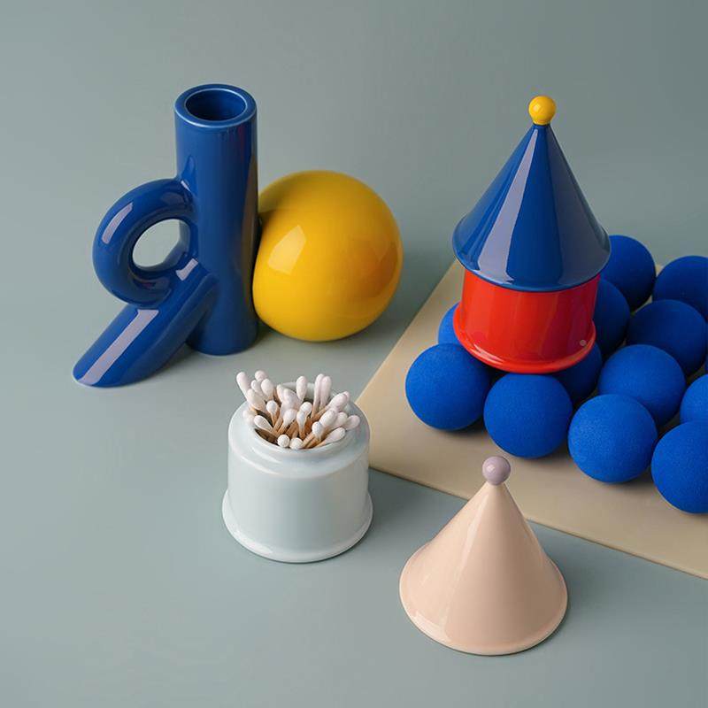 牙创意孟菲斯中古风牙签盒盒陶瓷个YOSI-SP-性高档轻奢线筒棉签收