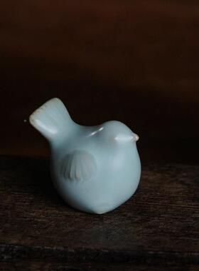 汝窑茶茶小VBX摆件景德镇小陶瓷茶玩精品宠天青色汝桌瓷茶道配件