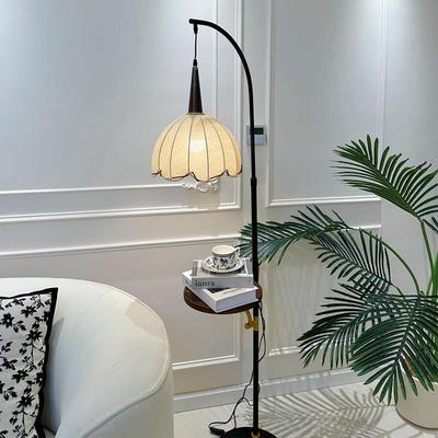 中古立茶几落地单杆落地灯风红沙发式台灯一体大理石置物架胡桃色