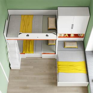 儿童交错式高低床榻小户型功能组合多床榻00002米床柜一体房带书