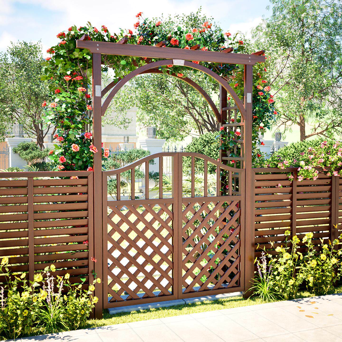 防腐木月拱门花架爬藤架拱形户外鲜花季别ZGM木墅庭实院花园葡萄