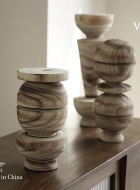 梵其侘寂风摆创意实木纹几摆何06装饰饰中古艺术样房间酒店民板宿