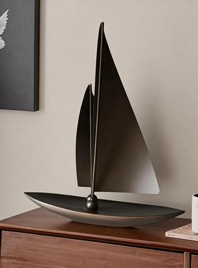 覆古风轻一帆顺帆船摆件风客厅软玄关电视柜样G0495板房装奢饰品